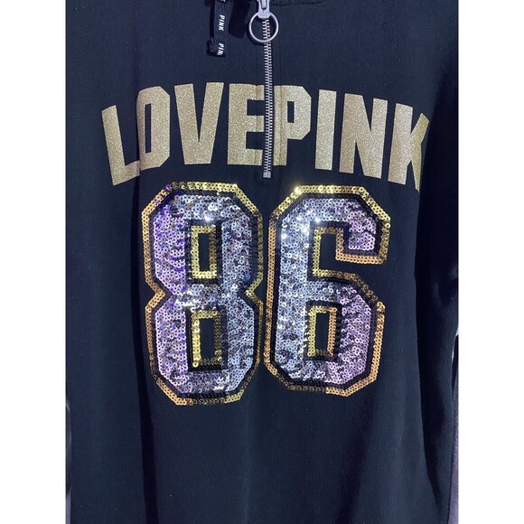 Rare Victoria Secret Pink Hoodie Joggers XS SET Campus 86 Sequin Bling 1/4 Zip - Picture 4 of 16